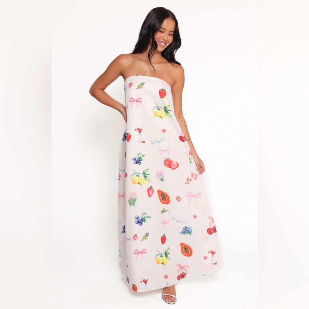 Petal & Pup Soph Strapless Maxi Dress Size S Ciao Bow Print NWT Brand New